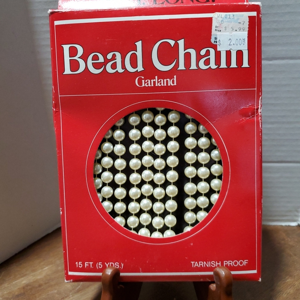 Christmas Holiday Bead Charm Garland 15ft Pearl Vintage Tree Ornament Swag